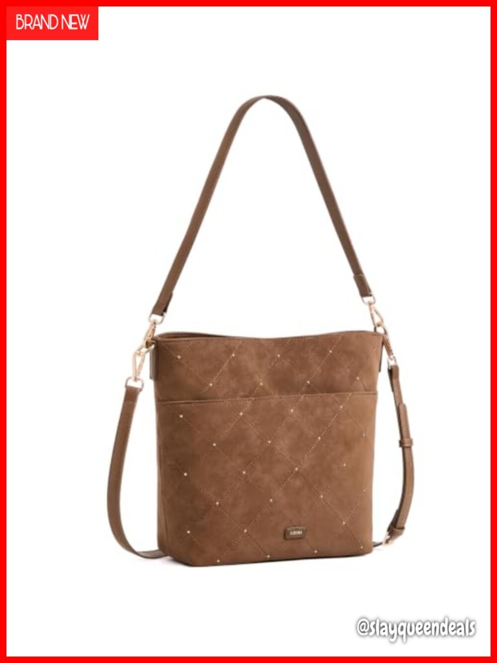 Faux Suede Bucket Handbag Crossbody Bag with 2 Straps